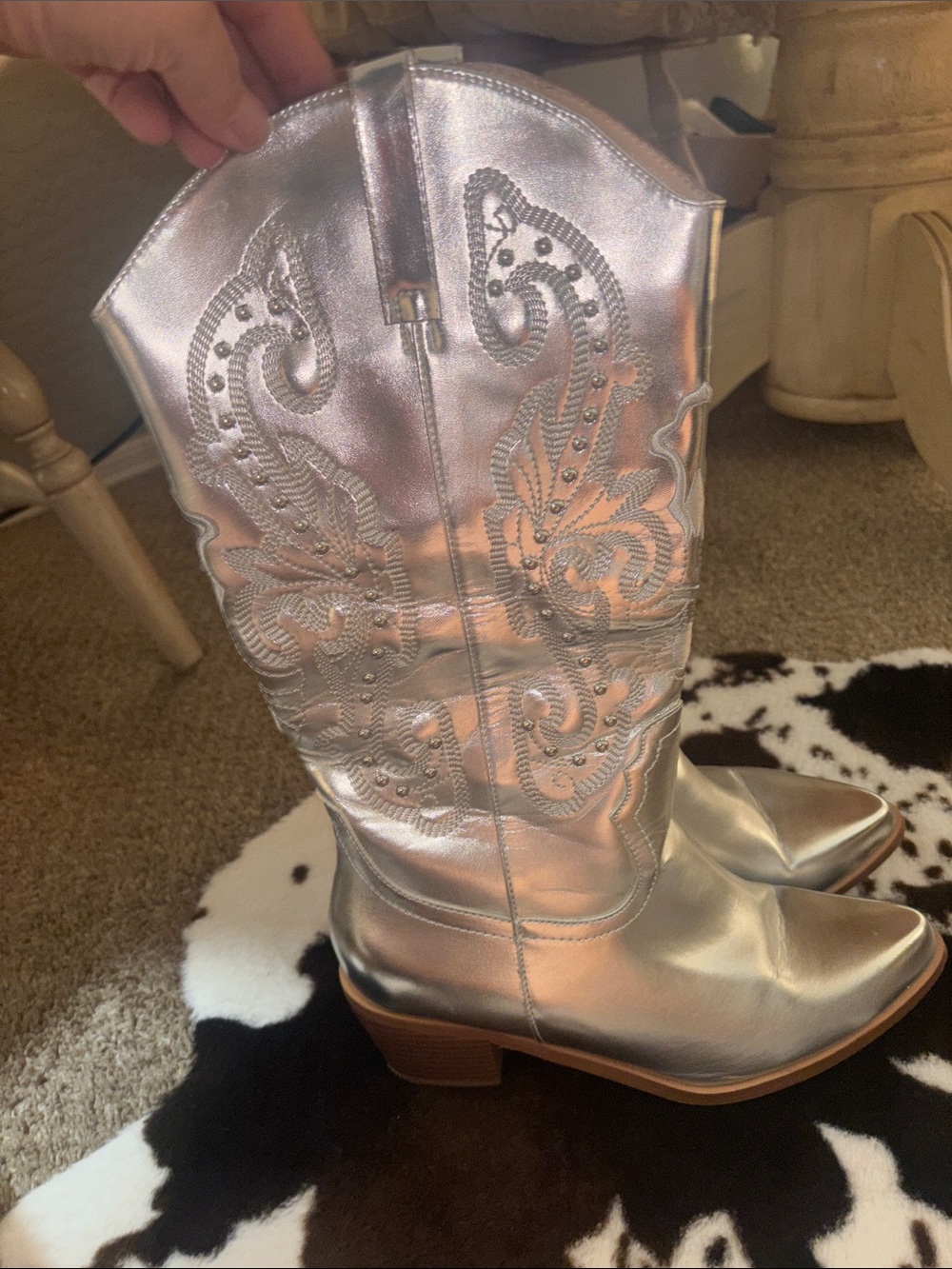 Silver metallic cowboy boots